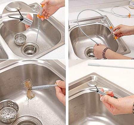 🛠️ Stainless Steel Hair Catching Drain Cleaner Wire Spring Sink Cleaning Stick (50cm)